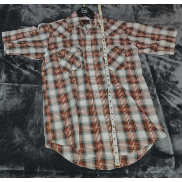 Plains Western Wear Snap Button Shirt Men's Small S/S Lot Of 2 Brown Blue Plaid - Picture 8 of 9